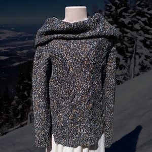Kensie Sweater Size Small Cowl Neck Marled Cable‎ Knit Soft Multicolor Black